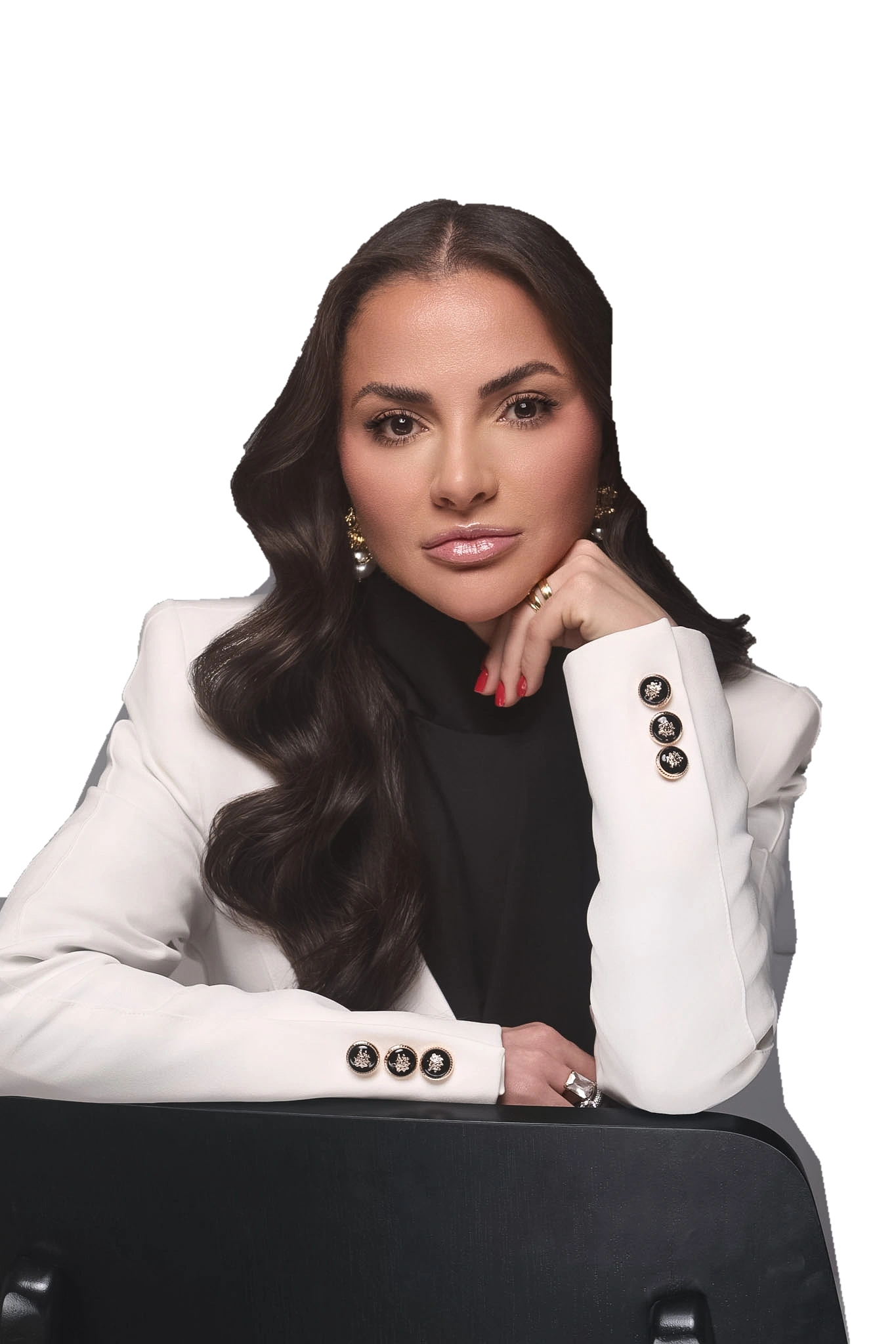 Retrato original da Dra. Camila Borges com blazer branco